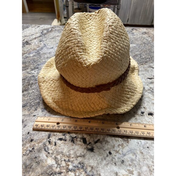 Mens Straw Fedora Hat Braided Faux Leather Band Natural Woven Beach Western - Picture 8 of 10